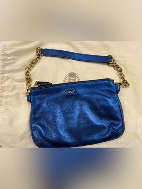 Fossil Metallic Blue Leather Shoulder Bag